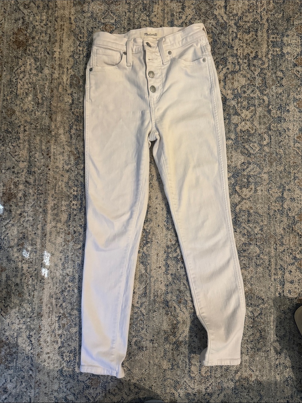Madewell White High-Rise Button-Fly Skinny Jeans - Clean White Denim